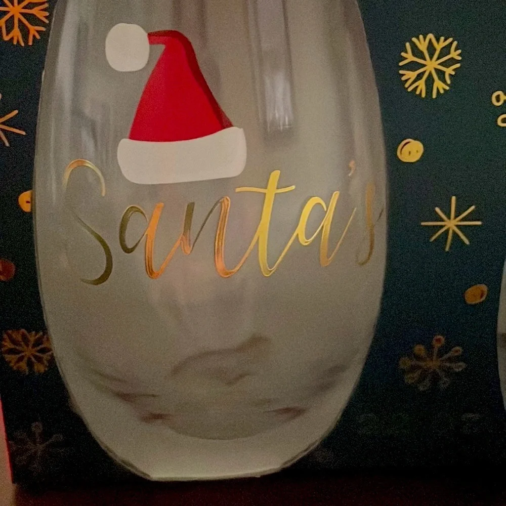 Christmas in July! Santa’s & Mine Stemless Wine Glasses
